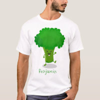 Cute kawaii dancing broccoli cartoon illustration