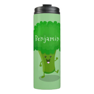 Cute kawaii dancing broccoli cartoon illustration thermal tumbler