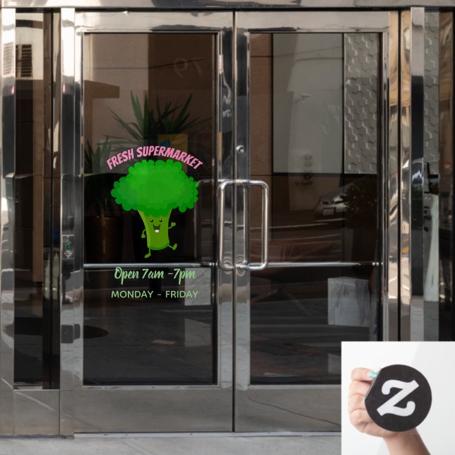 Cute kawaii dancing broccoli cartoon illustration window cling (Office Door)