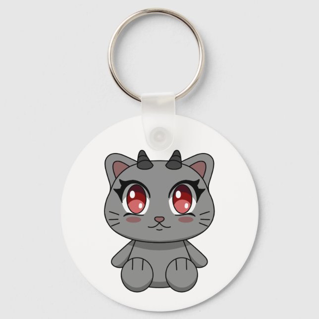 Cute Kawaii Demon Cat  Key Ring (Front)