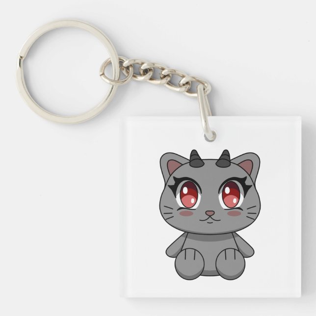 Cute Kawaii Demon Cat  Key Ring (Front)