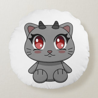 Cute Kawaii Demon Cat  Round Cushion