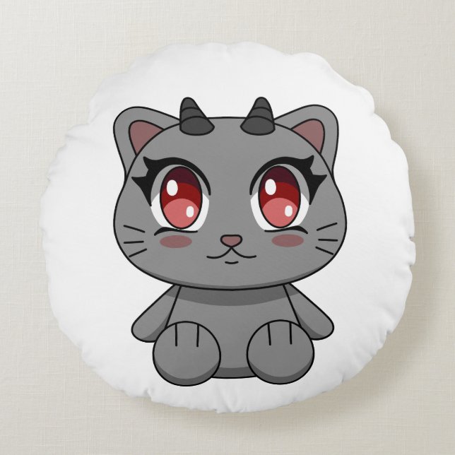 Cute Kawaii Demon Cat  Round Cushion (Front)