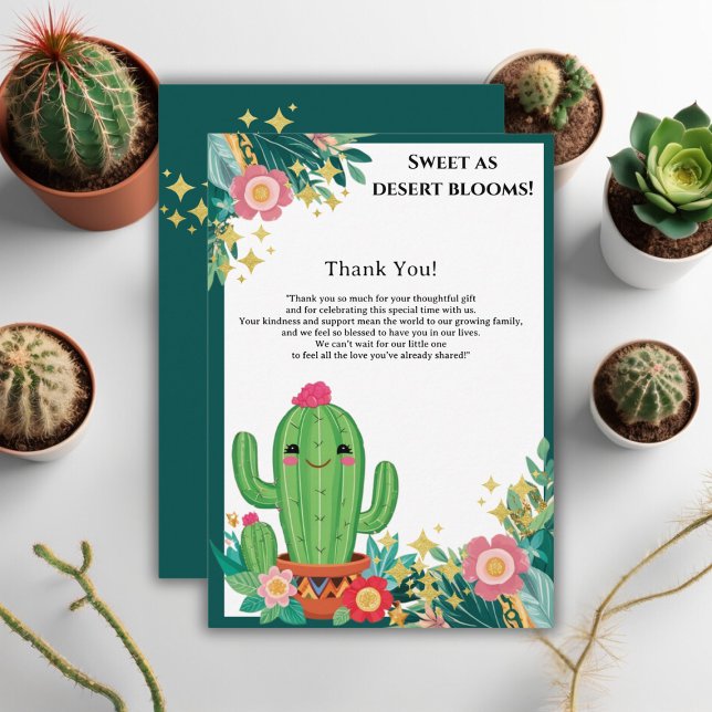 Cute Kawaii Desert Bloom Floral Cactus Baby Shower Thank You Card (Creator Uploaded)