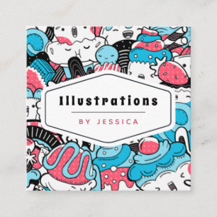 Cute Kawaii Dessert Pattern Graphic Designer Sweet Square Business Card