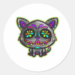 Cute Kawaii Dia Des Los Muertos Cat Day Of The Day Classic Round Sticker
