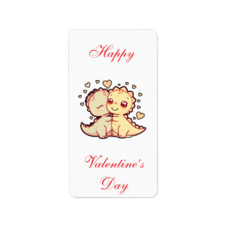 Cute Kawaii Dinosaur Couple Valentine’s Day Card Label
