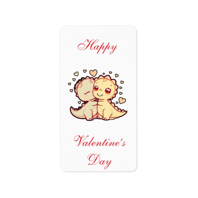 Cute Kawaii Dinosaur Couple Valentine’s Day Card Label (Front)