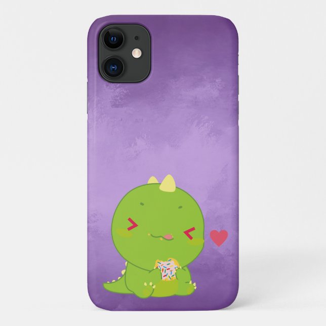 Cute Kawaii Dinosaur Eating Cookie Purple Case-Mate iPhone Case (Back)