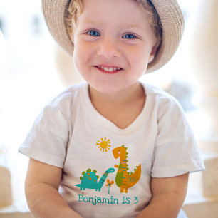 Cute Kawaii Dinosaurs Boy Blue 3rd Birthday Name Toddler T-Shirt