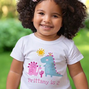 Cute Kawaii Dinosaurs Girl Pink 2nd Birthday Name Toddler T-Shirt
