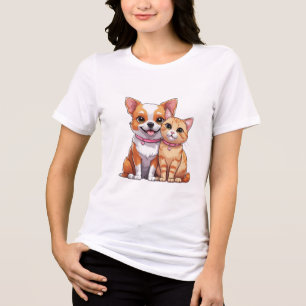 Cute Kawaii Dog and Cat Cartoon Tri-Blend Shirt