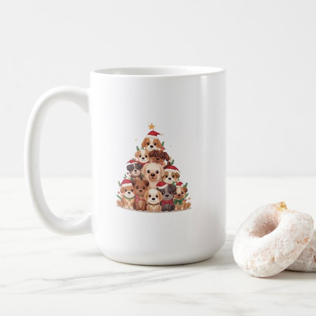 Cute Kawaii Dog Christmas Tree – Funny Holiday Pet Coffee Mug (With Donut)