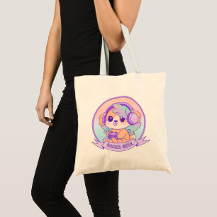 Cute Kawaii Dog with Wings Gamer Girl Gift Purple Tote Bag