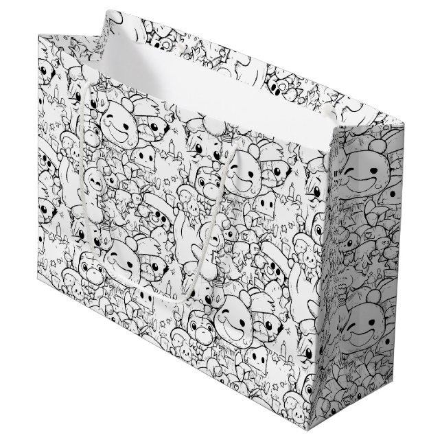 Cute Kawaii Doodle Characters (1) Large Gift Bag (Front Angled)