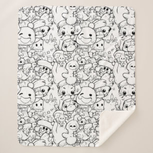 Cute Kawaii Doodle Characters (1) Sherpa Blanket