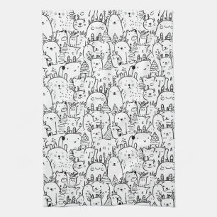 Cute Kawaii Doodle Characters (2) Tea Towel
