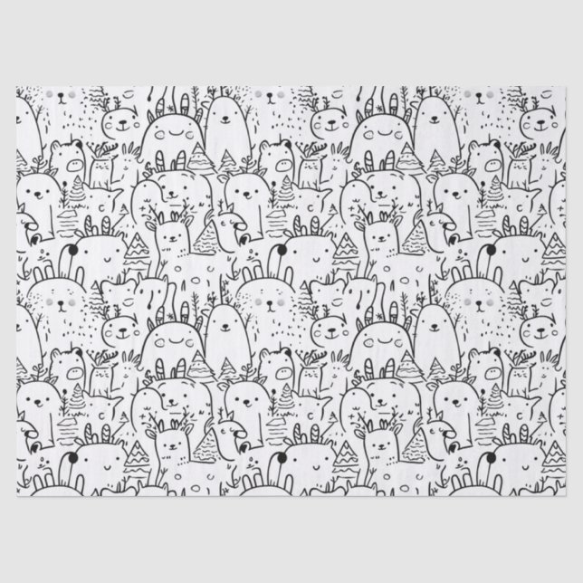 Cute Kawaii Doodle Characters (2) Tissue Paper (Front)
