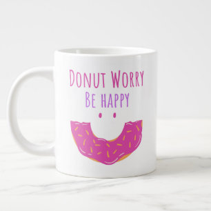 Cute Kawaii Doughnut Worry Be Happy Doughnut  Large Coffee Mug