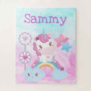 Cute Kawaii Dreamy Unicorn Rainbow Cloud Jigsaw Puzzle