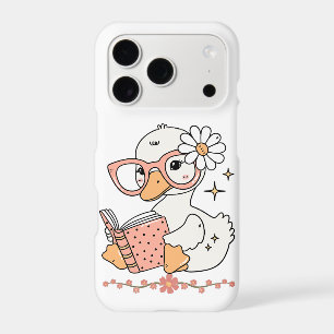 Cute Kawaii Duck Reading Book with Glasses Floral 