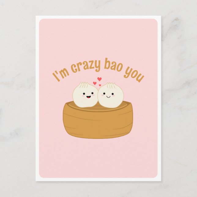 Cute Kawaii Dumpling Bao Asian Food Pun Love Quote Postcard (Front)