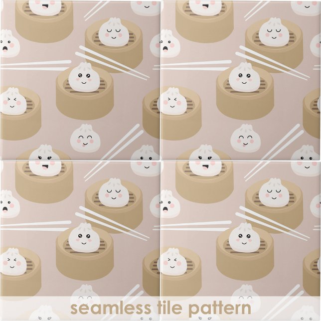 Cute Kawaii Dumplings Steamer Chopsticks Kitchen Tile (Cute Kawaii Dumplings Steamer Chopsticks Kitchen Ceramic Tile)