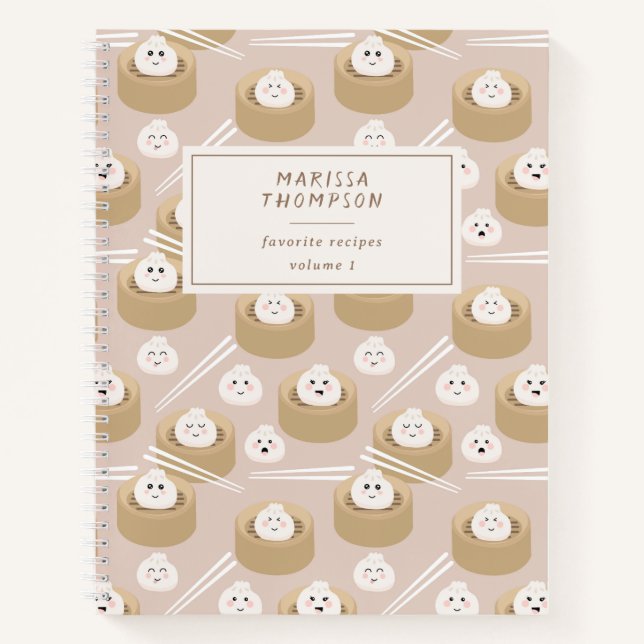 Cute Kawaii Dumplings Steamer Chopsticks Recipe Notebook (Front)
