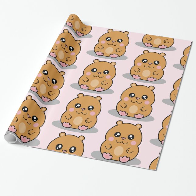 Cute Kawaii Dwarf Hamster Cartoon Girl Wrapping Paper (Unrolled)