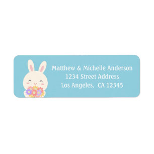 Cute Kawaii Easter Bunny & Flowers Return Address