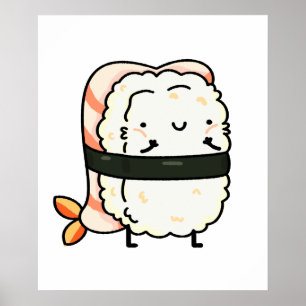 Cute Kawaii Ebi Prawn Sushi Poster