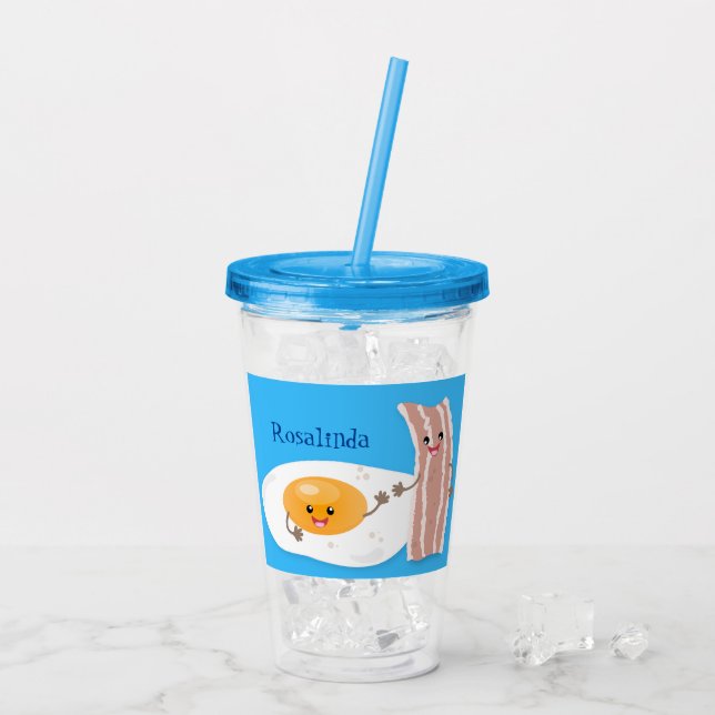 Cute kawaii egg and bacon cartoon illustration acrylic tumbler (Back Ice)