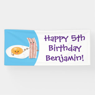Cute kawaii egg and bacon cartoon illustration banner