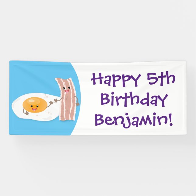 Cute kawaii egg and bacon cartoon illustration banner (Horizontal)