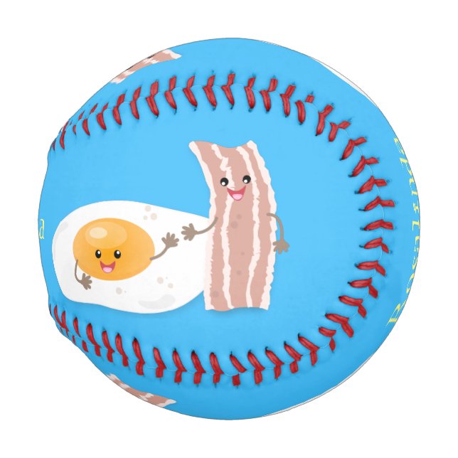 Cute kawaii egg and bacon cartoon illustration baseball (Front Right)