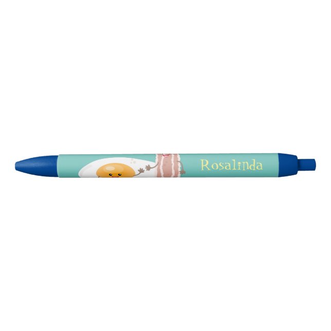 Cute kawaii egg and bacon cartoon illustration black ink pen (Front)