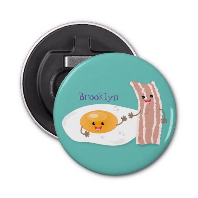 Cute kawaii egg and bacon cartoon illustration bottle opener (Front)