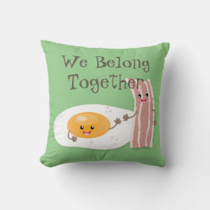 Cute kawaii egg and bacon cartoon illustration cushion