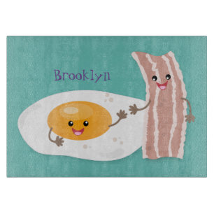Cute kawaii egg and bacon cartoon illustration cutting board