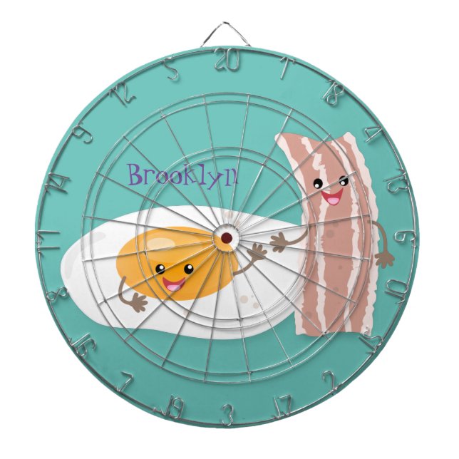 Cute kawaii egg and bacon cartoon illustration dartboard (Front)