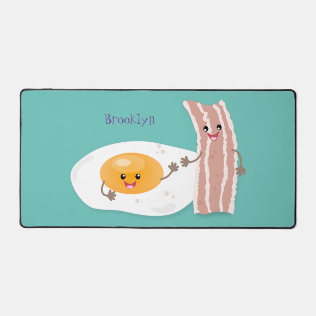Cute kawaii egg and bacon cartoon illustration desk mat (Front)