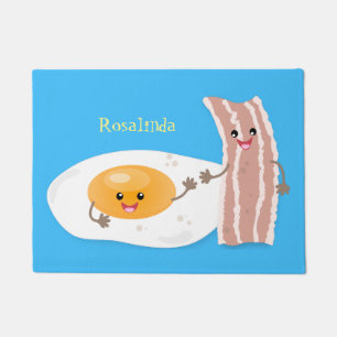Cute kawaii egg and bacon cartoon illustration doormat
