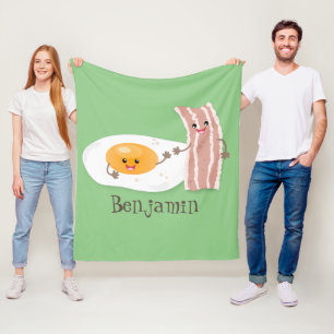 Cute kawaii egg and bacon cartoon illustration fleece blanket
