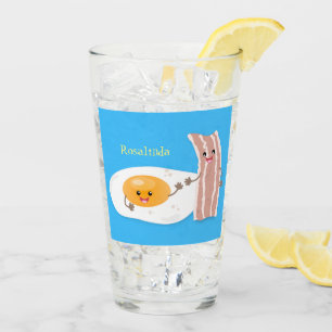 Cute kawaii egg and bacon cartoon illustration glass