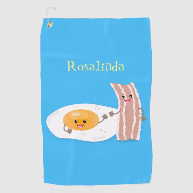 Cute kawaii egg and bacon cartoon illustration  golf towel (Front)
