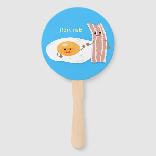 Cute kawaii egg and bacon cartoon illustration hand fan