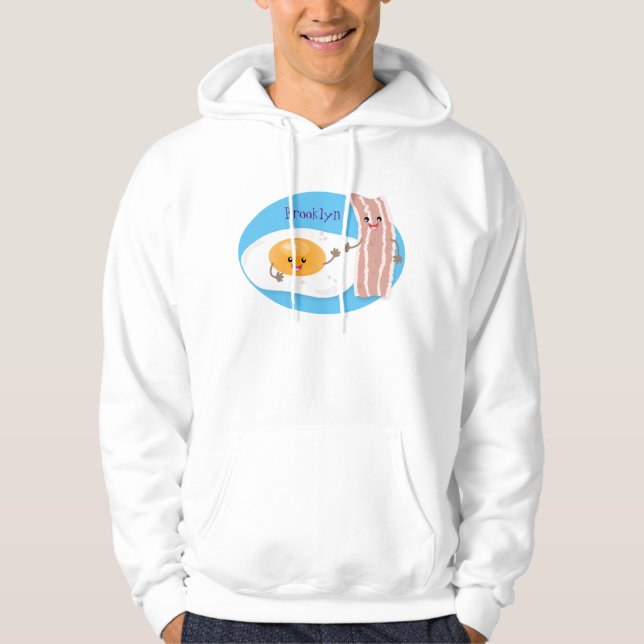 Cute kawaii egg and bacon cartoon illustration hoodie (Front)