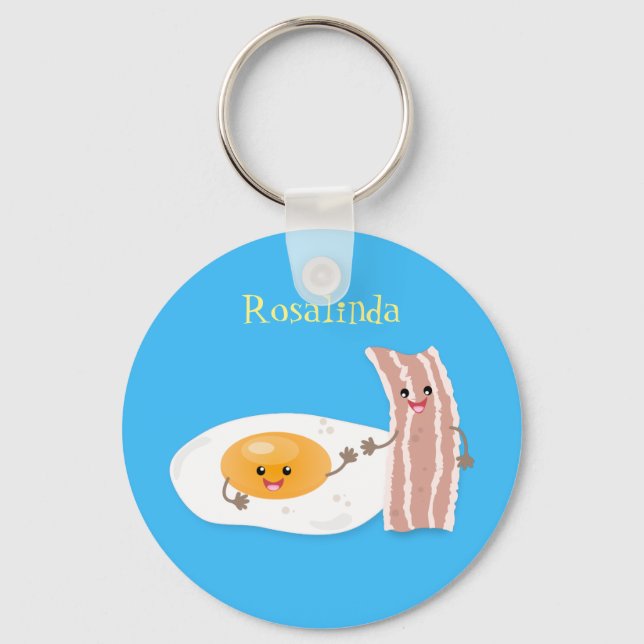 Cute kawaii egg and bacon cartoon illustration key ring (Front)