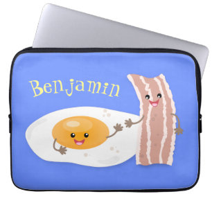 Cute kawaii egg and bacon cartoon illustration laptop sleeve