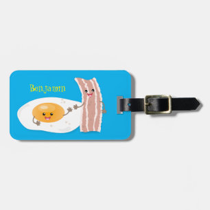 Cute kawaii egg and bacon cartoon illustration luggage tag